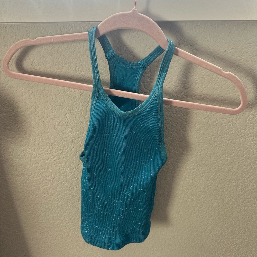 Teal Sparkle Free People Racerback Tank Top